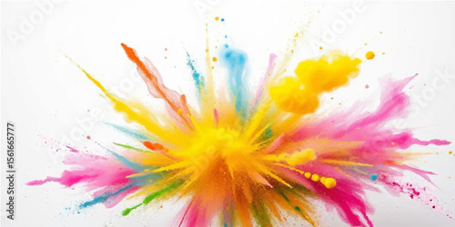 Abstract watercolor background with colorful paint splashes, floral designs, and ink blot textures