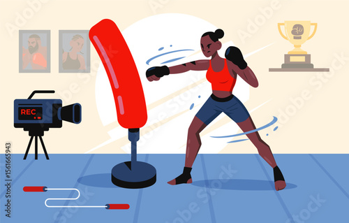 Mixed Martial Arts Female Fighter Training Cartoon template
