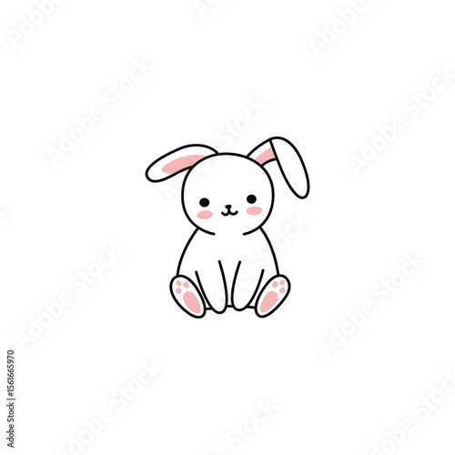 An icon of a cute white cartoon rabbit sitting calmly with a gentle smile, symbolizing peace, contentment, and a relaxed demeanor.