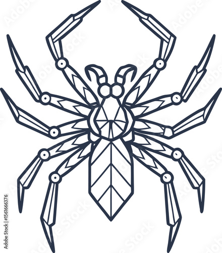 Geometric spider illustration with angular lines, modern linear insect art, abstract arachnid design