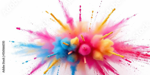 Abstract watercolor background with colorful paint splashes, floral designs, and ink blot textures