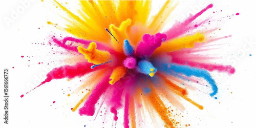 Abstract watercolor background with colorful paint splashes, floral designs, and ink blot textures
