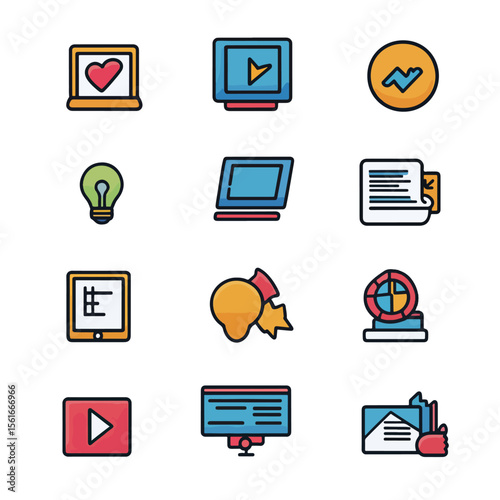 2D Flat icon Digital Marketing & Advertising Icons isolated in White Background