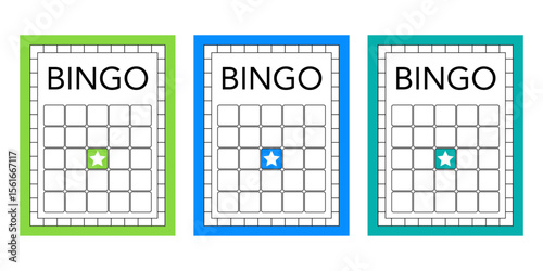 Vector set of empty bingo templates without digits. Blank lotto betting sheets for games of chance. Clean casino game ticket layouts for lottery themes, gambling visuals and entertainment use.