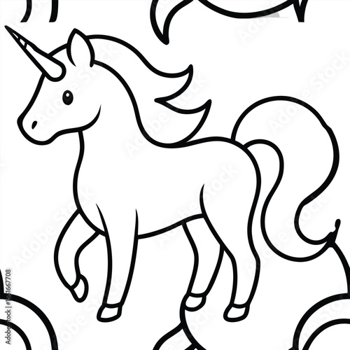 Enchanting unicorn illustration with a flowing mane and tail