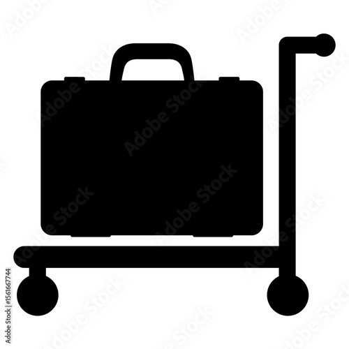 Icono silueta de carrito de equipaje con maleta