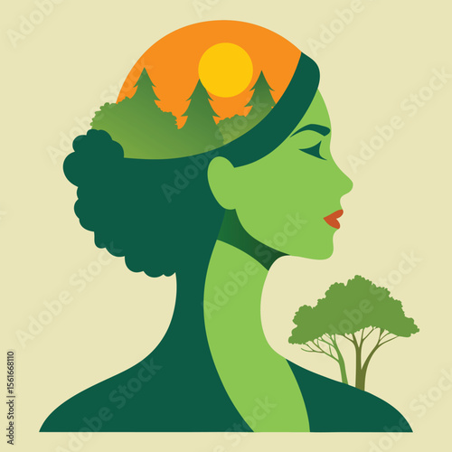 Serene woman double exposure portrait with abstract elements