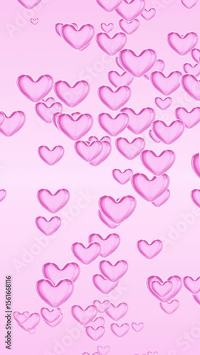 Floating Pink 3D Hearts on Soft Gradient Background. seamless loop.  Vertical video.