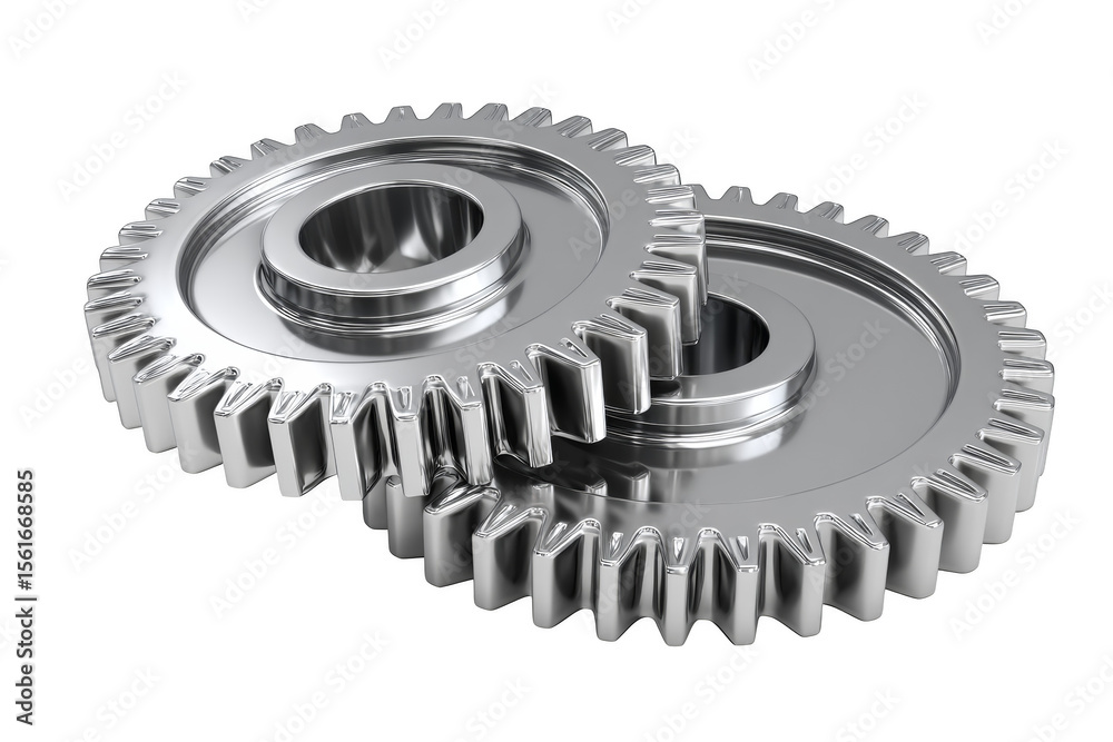 Metal gears and cogs arranged on white background showcasing mechanical parts and engineering concept Metal gears and cogs arranged on white background showcasing mechanical parts and engineering concept
