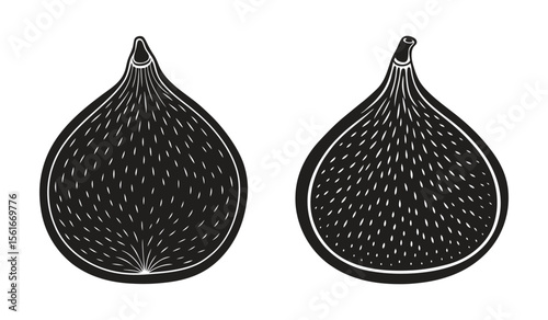 Fig Fruit Silhouette with Detailed Leaves and Branches Botanical Illustration in Black and White for Elegant Designs