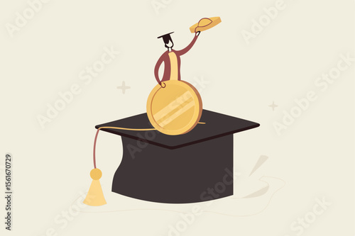 young woman with money coins into mortarboard saving box holding degree scroll, Education fund for college, study fee or training cost concept, savings for school or university tuition fee.