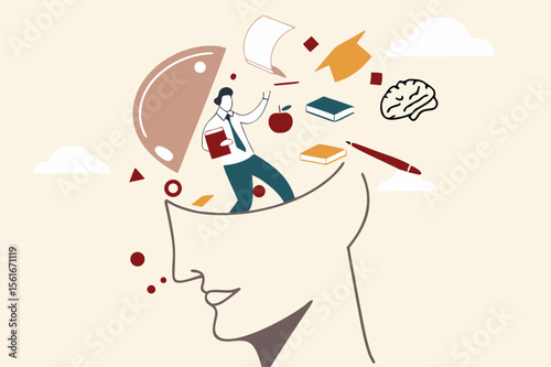 
Declutter your mind, clear your brain to regain focus improve creative thinking ability, free up memory concept, ambitious businessman declutter, clean and clear all messy anxiety from his big head.