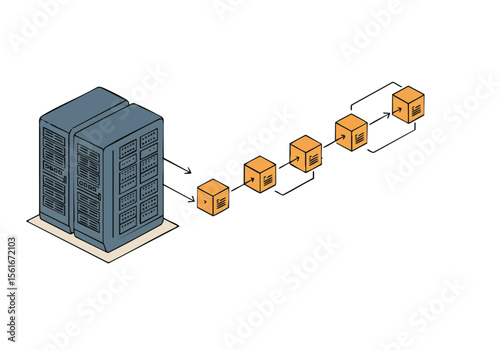 Illustrative datbackup flow diagram A server sends data cubes to multiple storage locations showcasing a secure and efficient process Clean modern design