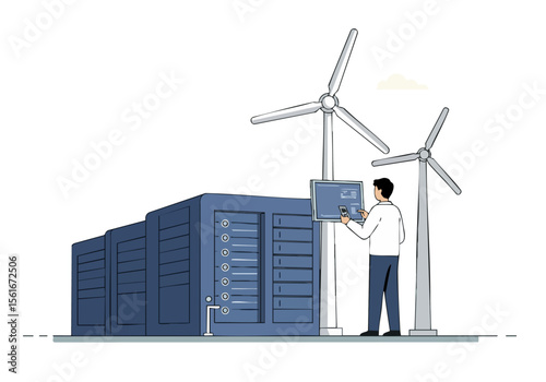 professional monitors a wind farm control panel overseeing renewable energy production Modern technology meets sustainable power Clean digital aesthetic