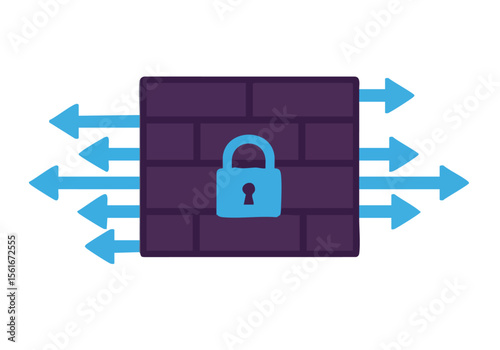 stylized graphic depicts a firewall protecting data flow with arrows Modern flat design illustration for security concepts Clean professional aesthetic