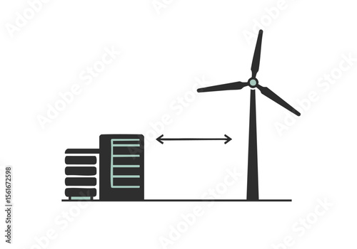 stylized illustration depicts a wind turbine powering a building Clean modern design with a focus on renewable energy Suitable for business and environmental themes