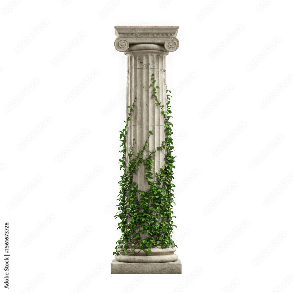 Naklejka premium Ancient stone column with ivy growing on it isolated on transparent background