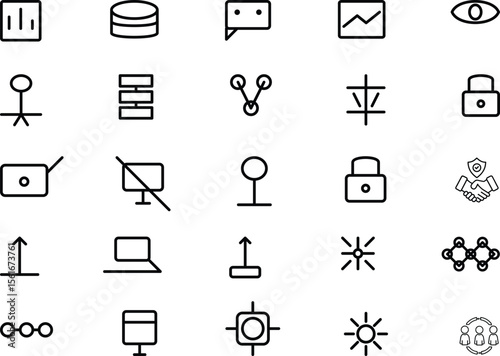 Minimalist Vector Icon Set for Business, Data, and Security – Scalable UI/UX Symbols