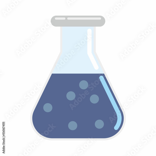 laboratory flask with blue liquid isolated on white