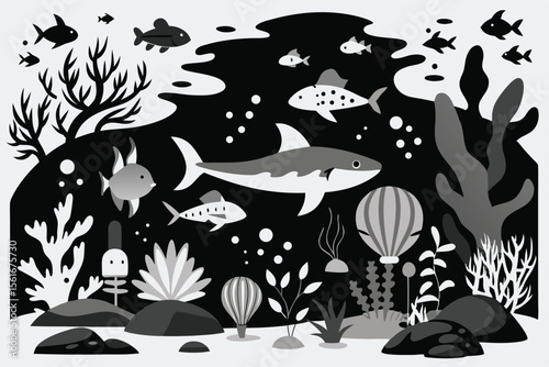 A vibrant vector illustration of marine life, showcasing a seamless pattern of swimming fish in an underwater aquarium