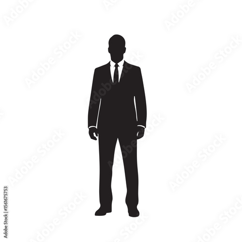 Businessman standing, isolated vector silhouette, front view. Man in suit on white


