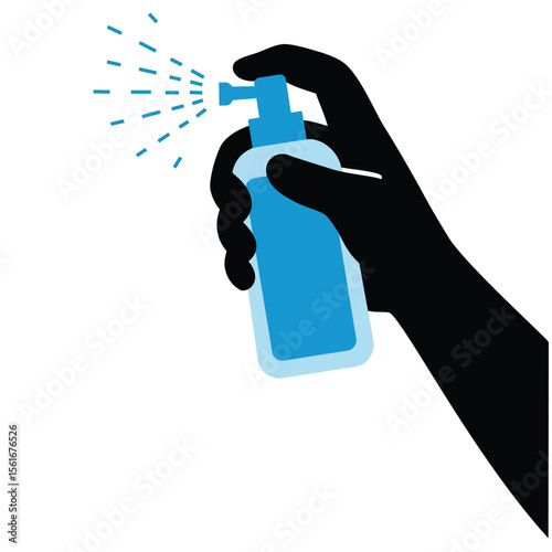 Hand holding a blue spray bottle emitting mist, ideal for hygiene, cleaning, refreshing, or sanitization concepts in a clear visual.