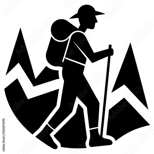 Hiking with Backpack Silhouette
