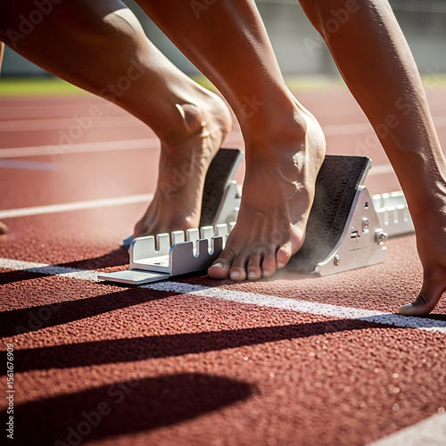 Athlete Preparing to Start Running Race on Track