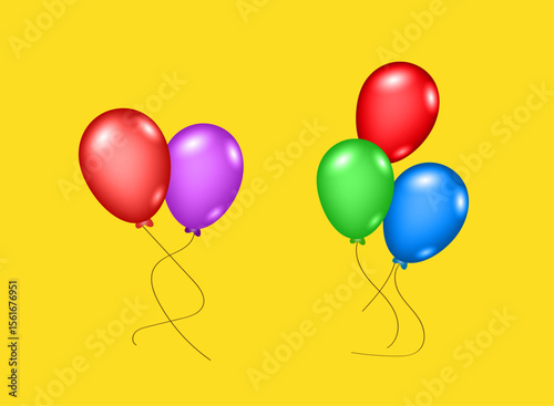glossy balloons on a yellow background balls on a string