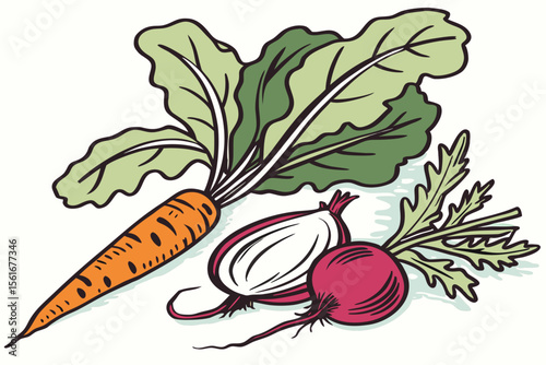 Vibrant organic vegetable banner featuring carrot radish and onion