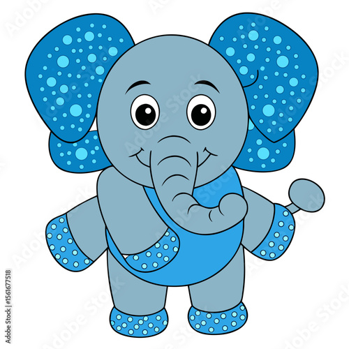 Cheerful Elephant with Sparkly Snow Mittens Coloring Page - Vector Art
