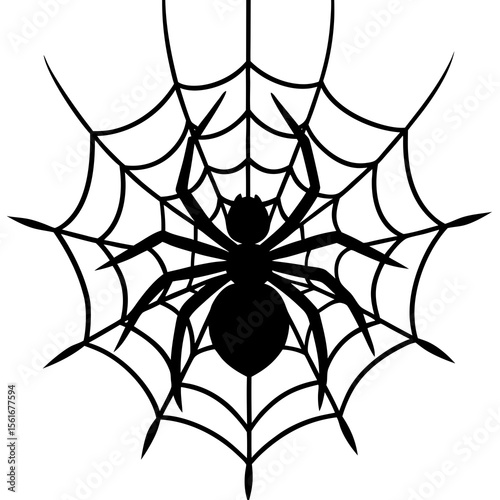 Elegant Spider Hanging from Web Silhouette Vector Art