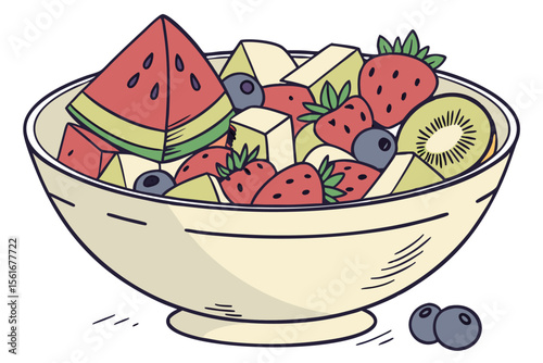 Vibrant mixed fruit salad banner design with fresh berries and tropical fruits