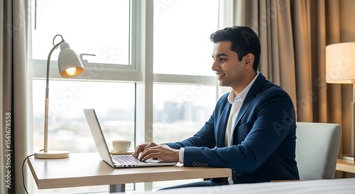 Wallpaper Mural Businessman working on laptop in a hotel room. Torontodigital.ca