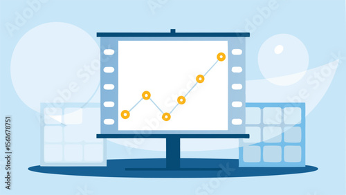 Presentation screen displaying an upward trending line graph with a light blue background design