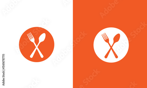 Crossed Fork and Spoon Icon – Minimalist Food Logo in Circle