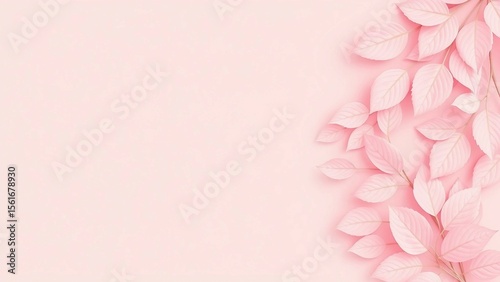 Sanftes Blättermuster in Rosa auf hellem Hintergrund mit viel Freiraum für Text.