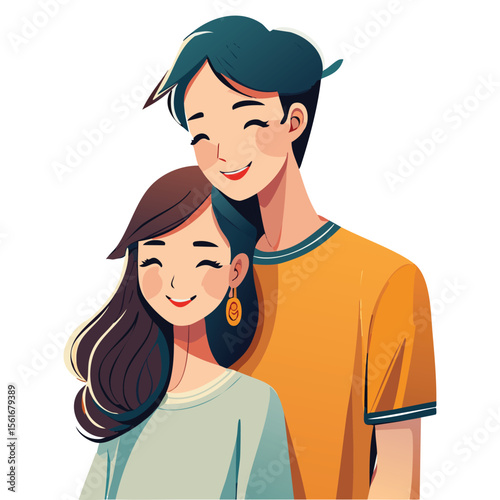 A beautiful young woman leaning her head on a young man's shoulder, smiling softly, golden hour lighting, warm nostalgic atmosphere, cinematic softness