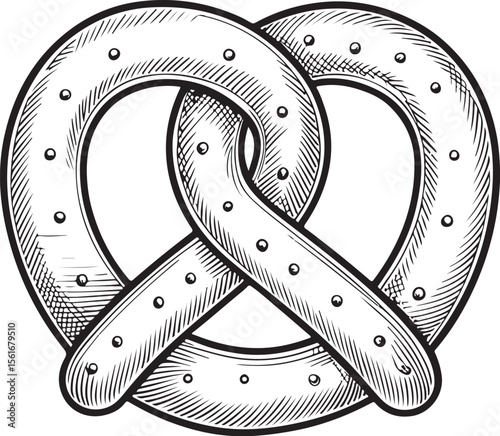 pretzel Vector Illustration, Sketch Drawing Line Linear Symbol Icon Engraving Coloring Book, Hand-drawn Black and White Isolated