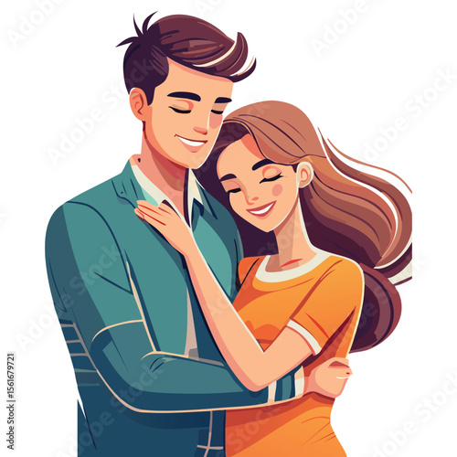 A beautiful young woman leaning her head on a young man's shoulder, smiling softly, golden hour lighting, warm nostalgic atmosphere, cinematic softness