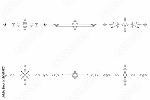 set of six exquisite geometric page dividers on white background
