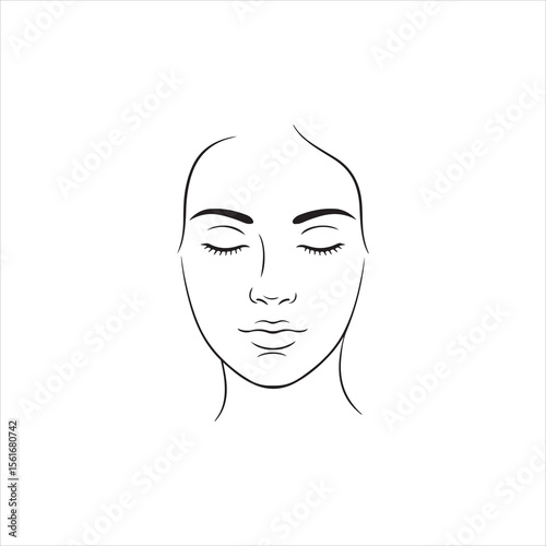 Minimalist Woman Face Line Art with Closed Eyes