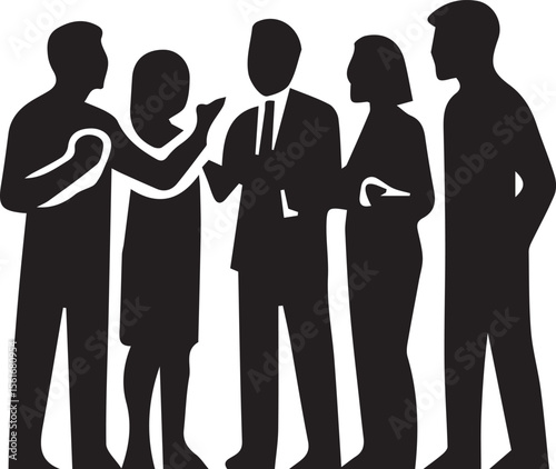 Corporate Silhouette Illustration – Business Team Standing and Conversing Vector