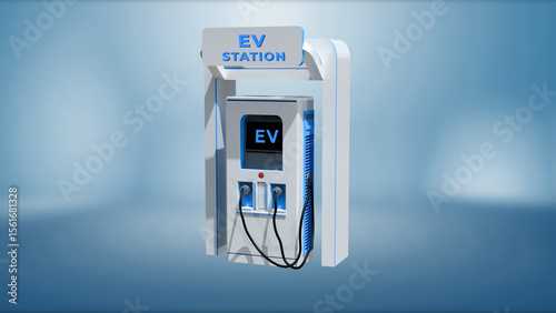 Electric cars are being charged in vehicle parking with solar panel energy, EV Charging Station, Clean energy filling technology. 3D illustration