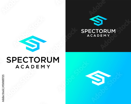 Logo design about letter S monogram academy hat.