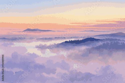 Gentle Hills Drift A pastel-toned landscape painting isolated watercolor vector illustration svg