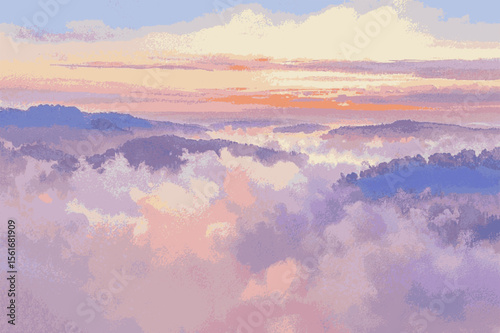 Dawn Pastel Veil A pastel-toned landscape painting isolated watercolor vector illustration svg