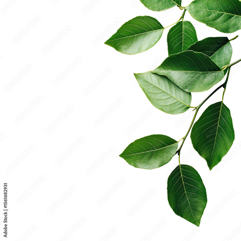 Fototapeta premium Fresh green leaves branch on black background
