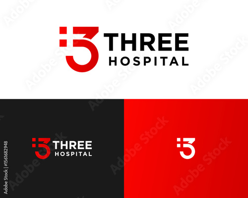 Logo design about number 3 and medical hospital symbol.