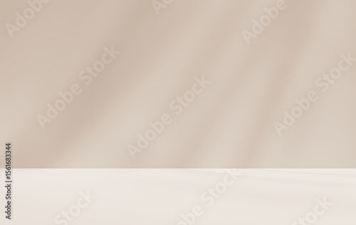 Wallpaper Mural Empty brown cream beige room studio with shadow of leaves for product presentation. Autumn background. Summer tropical backdrop. Cosmetic showroom. Torontodigital.ca